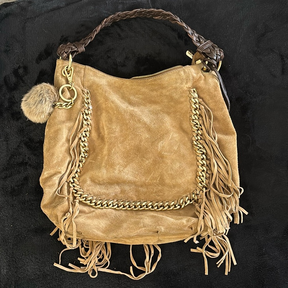 Large suede designer shoulder bag